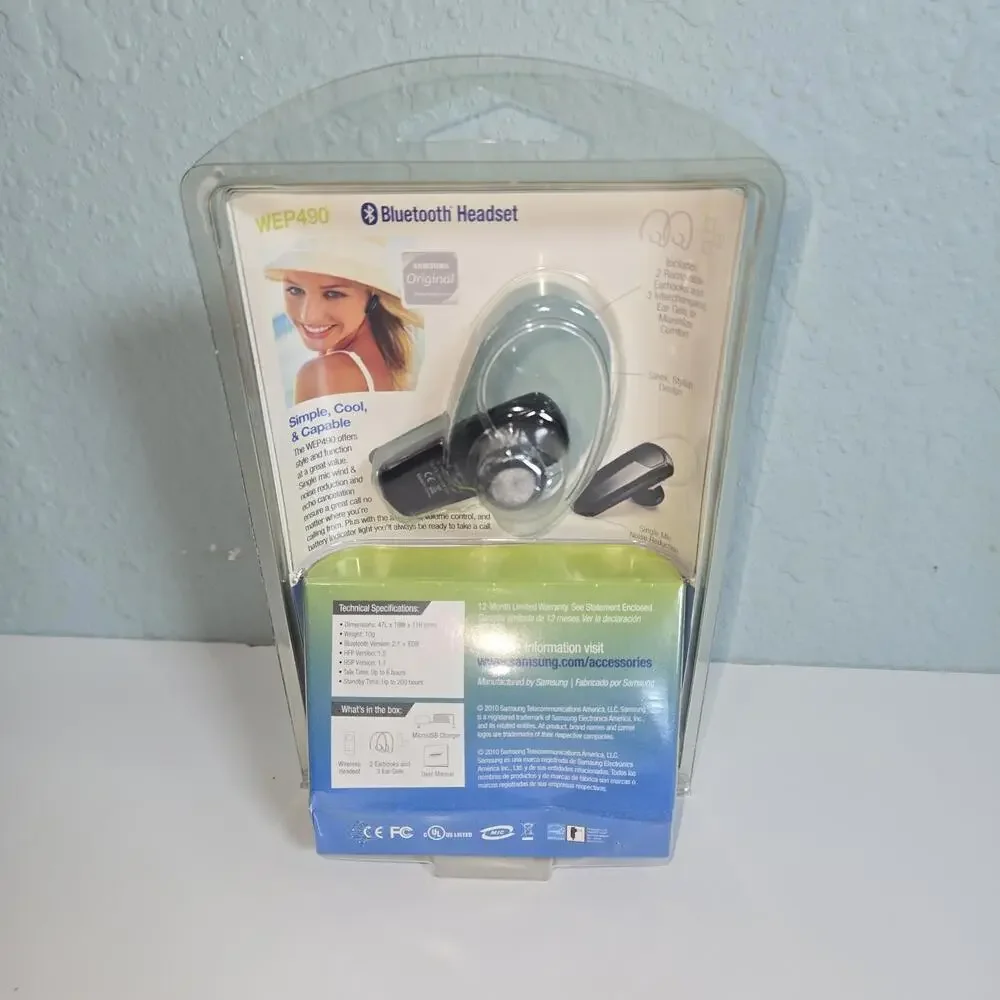 Samsung WEP490 Wind Noise Reduction Bluetooth Ear Hook Headset Brand New Sealed